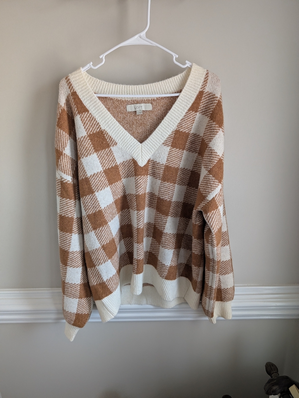 Brown And White V Neck Sweater